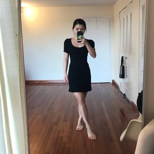 Reformation ribbed black dress with 3 buttons